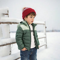 Boys Green Colorblocked Hooded Puffer Jacket Coats & Jackets