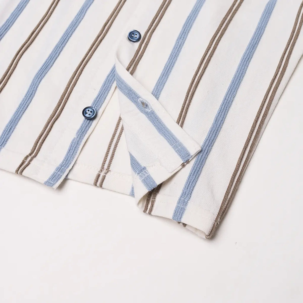Boys Brown Striped Short Sleeves Shirt With Graphic T-Shirt And Shorts Sets Sets