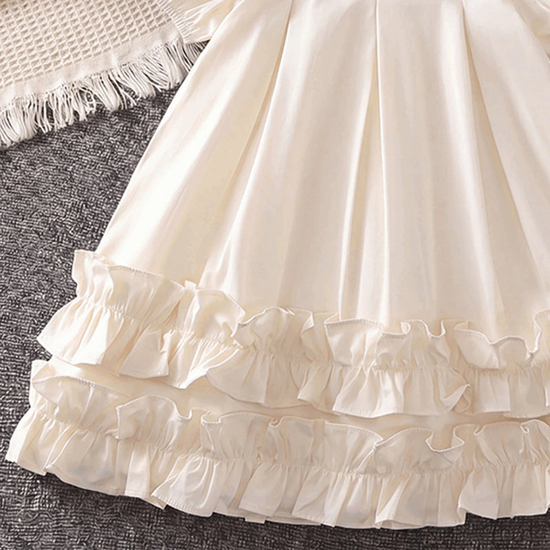 Girls Cream High-Neck Frilled Dress with Tiered Ruffle Hem Casual Dresses
