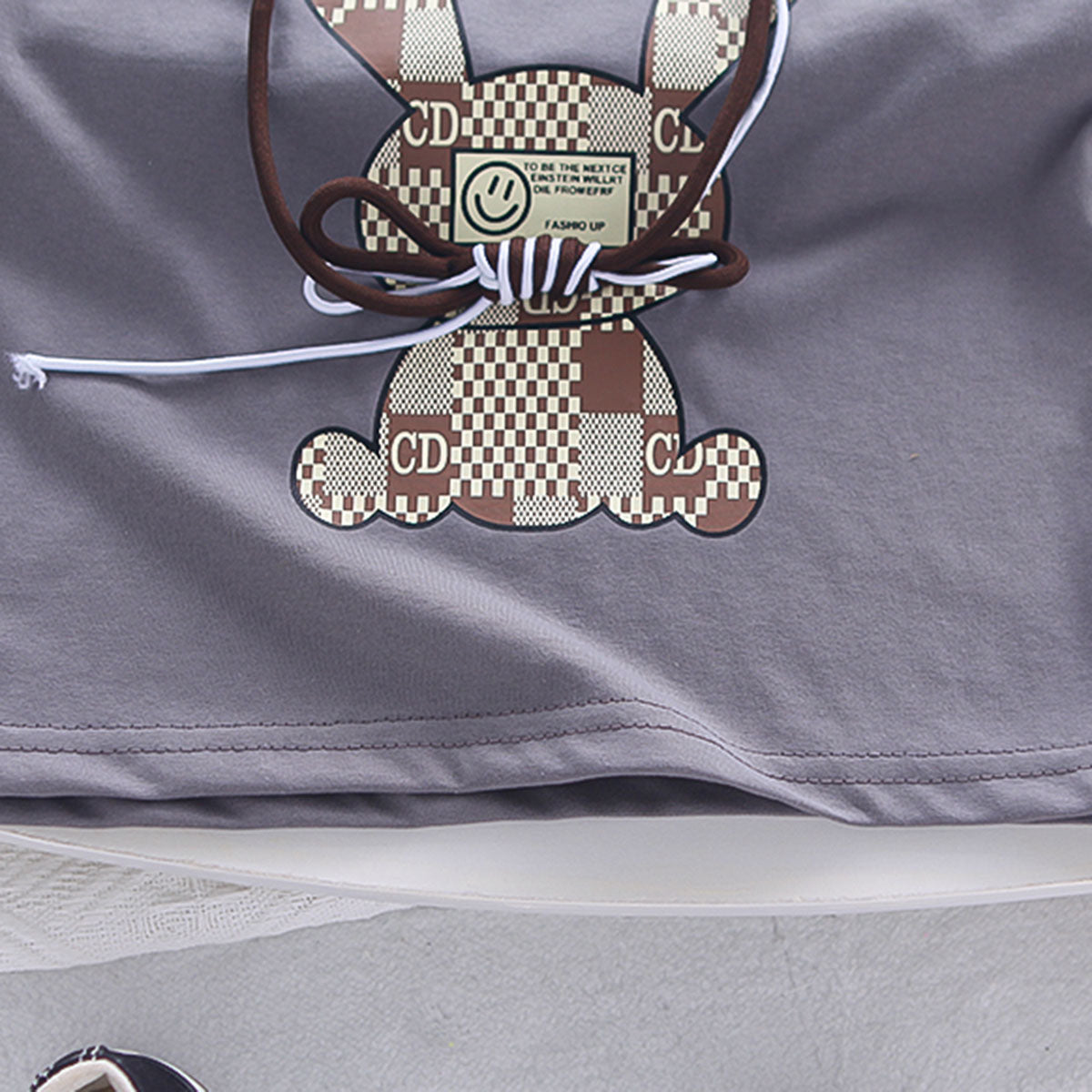 Boys Grey Tie-Up Applique Bunny Printed T-Shirt With Shorts Set 2 pc. Sets