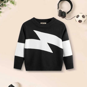 Boys Black Sweater With Self-Design Lightning Patterns Sweaters & Cardigans Black 3-4 Y