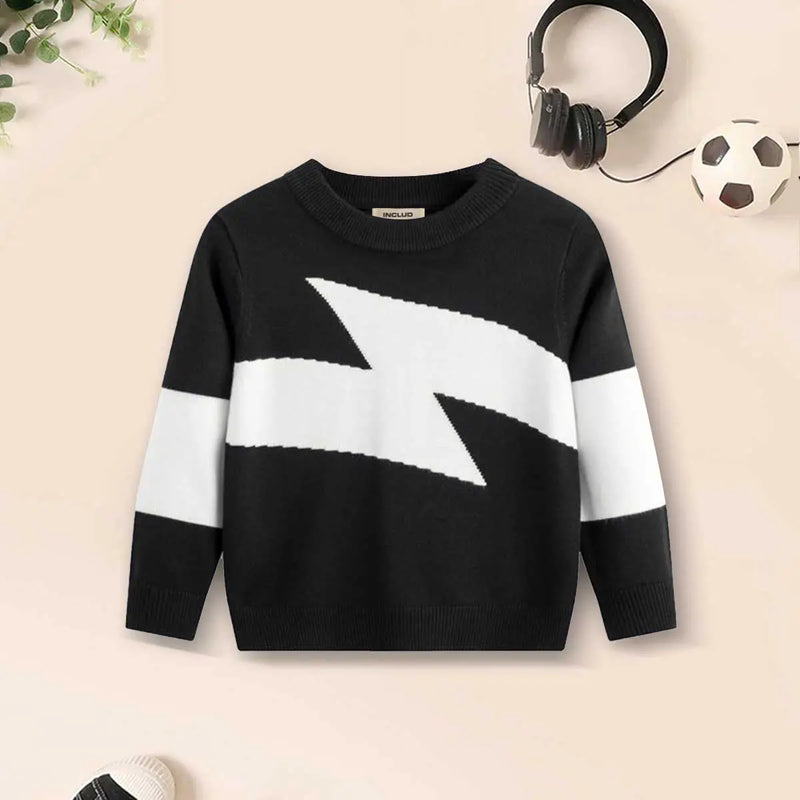 Boys Black Sweater With Self-Design Lightning Patterns Sweaters & Cardigans Black 3-4 Y