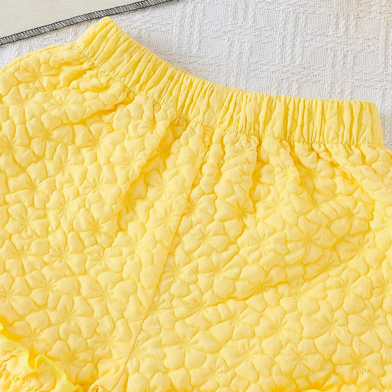 Girls Yellow Floral Applique Sleeveless Top With Shorts Sets 2 pc. Sets