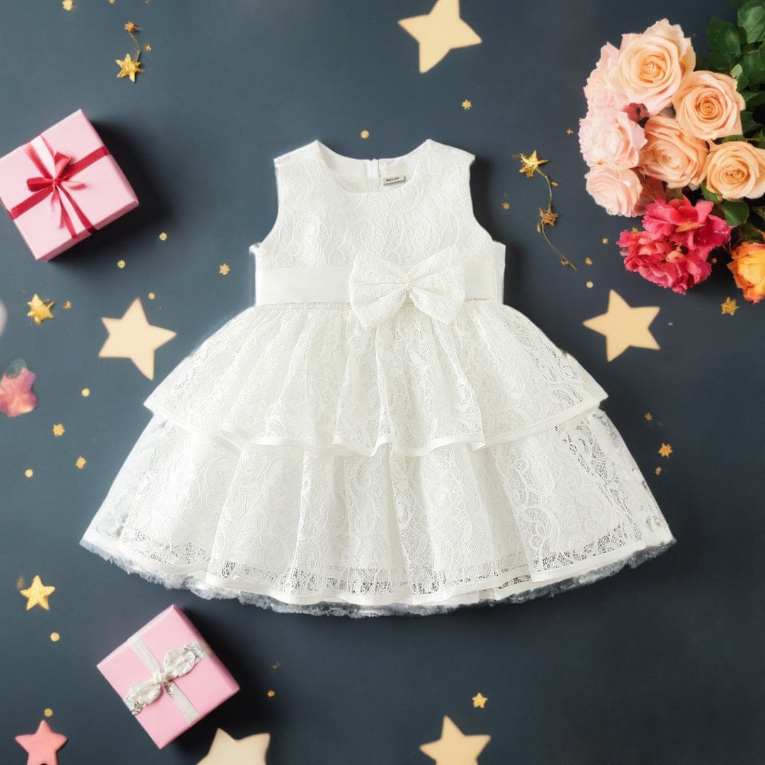 Girls Sleeveless Lace Embroidery Party Wear Dress Party Dresses White 1-2 Y 
