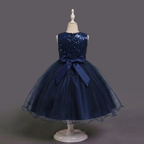 Girls Navy Blue Sequin Embellished Fit & Flare Party Wear Dress Party Dresses