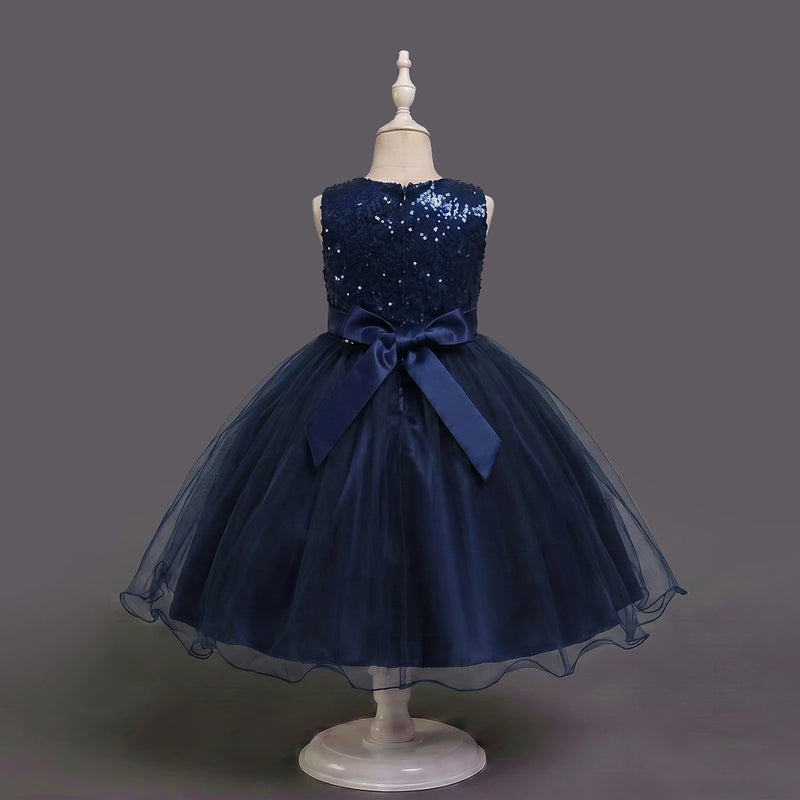 Girls Navy Blue Sequin Embellished Fit & Flare Party Wear Dress Party Dresses