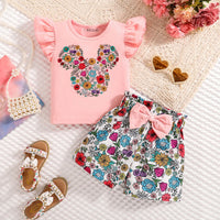 Girls Light Pink Floral Print Short Sleeve T-Shirt With Shorts Sets 2 pc. Sets Light Pink 3-4 Y