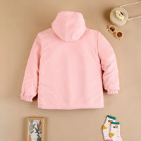 Girls Pink Heart Printed Reversible Hooded Zipper Jacket Coats & Jackets