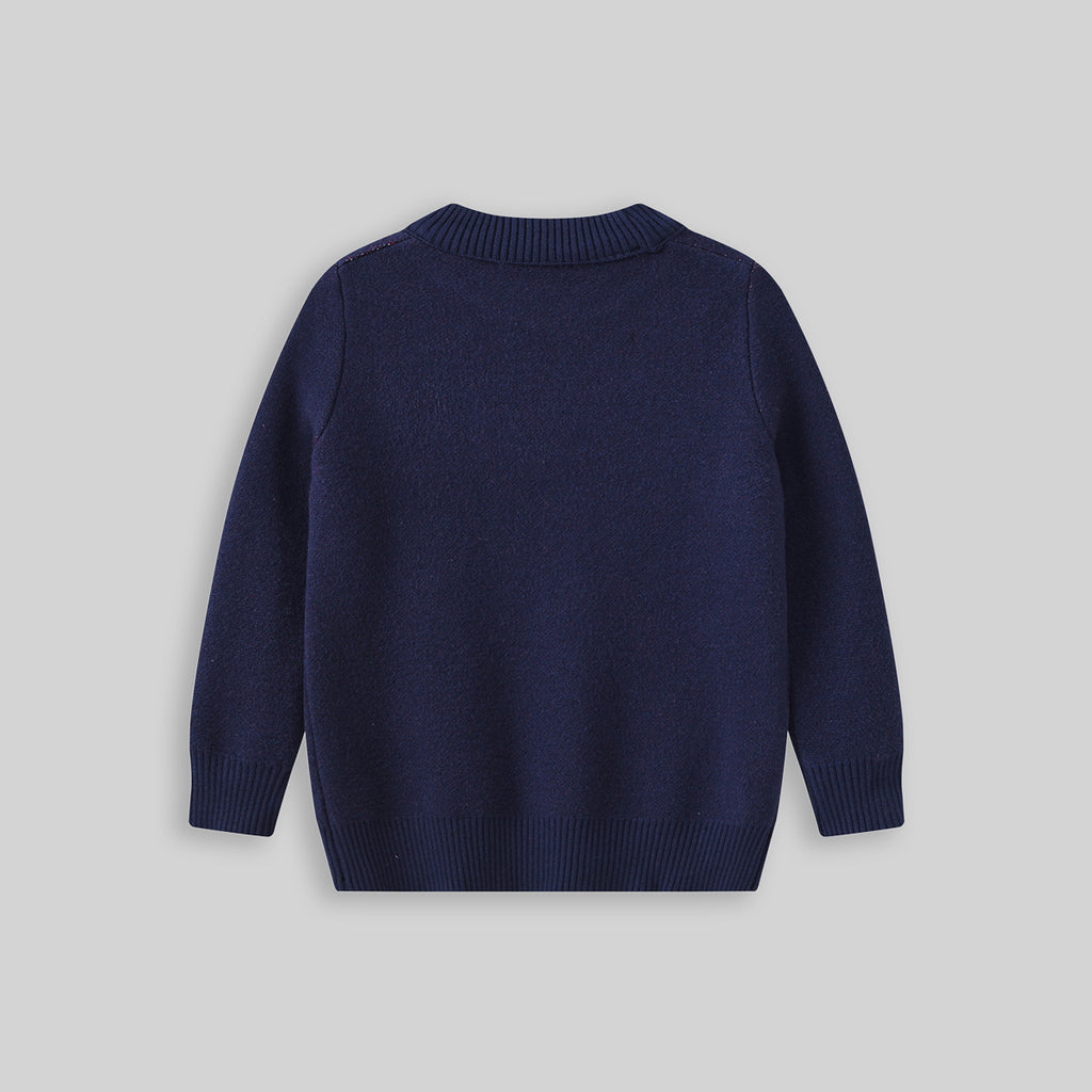 Girls Navy Blue Reindeer Self-Designed Winter Pullover Sweater Sweaters & Cardigans