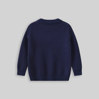 Girls Navy Blue Reindeer Self-Designed Winter Pullover Sweater Sweaters & Cardigans