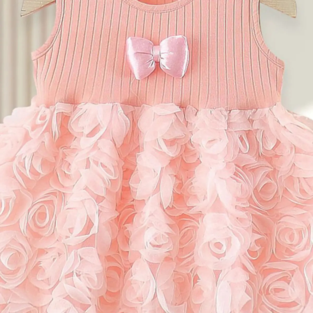 Girls Pink Sleeveless Rosette Princess Tutu Dress Casual Dresses