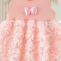 Girls Pink Sleeveless Rosette Princess Tutu Dress Casual Dresses