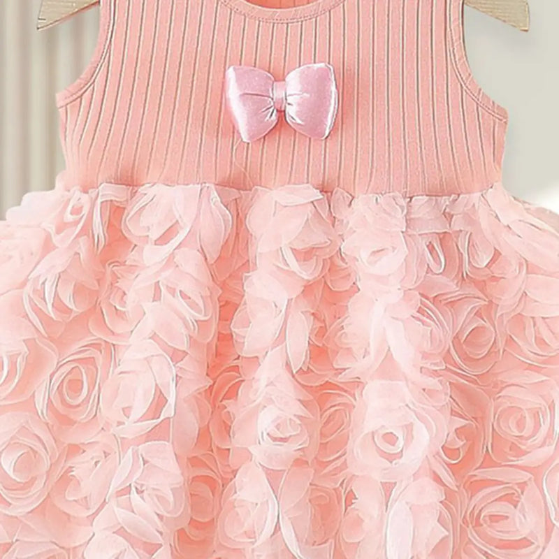 Girls Pink Sleeveless Rosette Princess Tutu Dress Casual Dresses