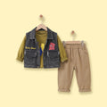 Boys Dark Grey Denim Graphic Sleeveless Jacket With Sweatshirt& Pants Sets Sets Dark Grey 1-2 Y