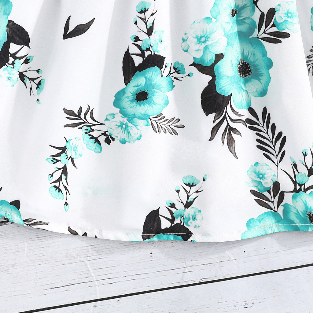 Girls Light Green Floral Printed Fit And Flared Dress With Shrug Casual Dresses