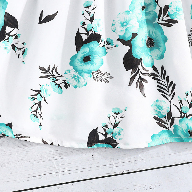 Girls Light Green Floral Printed Fit And Flared Dress With Shrug Casual Dresses