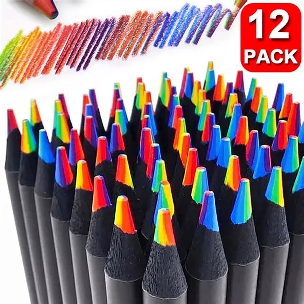 7-in-1 Rainbow Coloured Pencils Pack of 12-7 Color-in-1 Multicolour Drawing Pencils for Kids Sketching & Colouring Trending Accessories