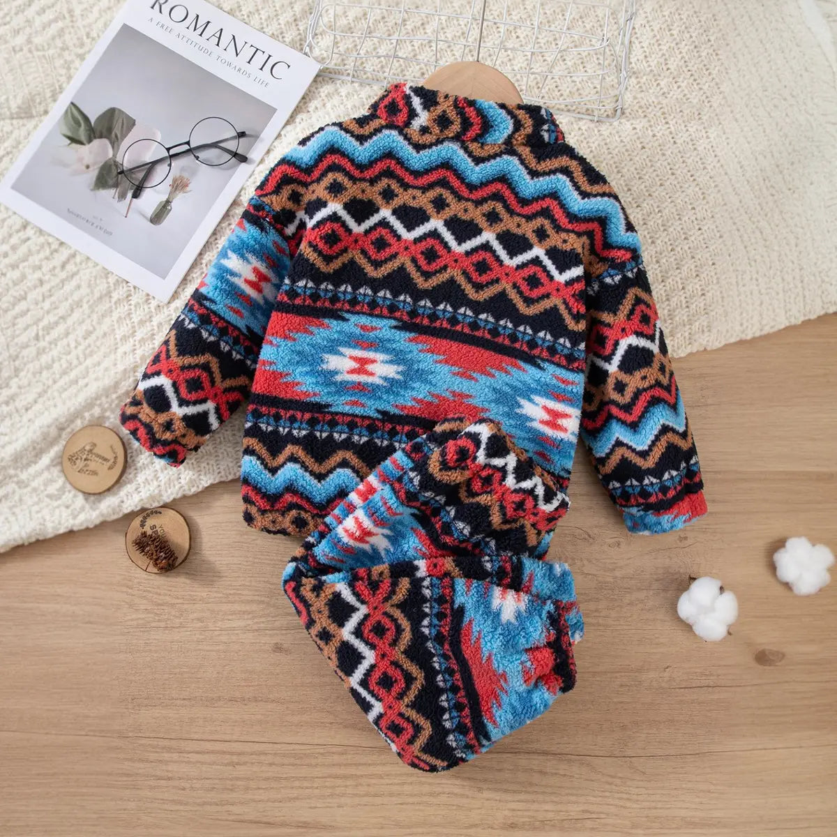 Boys Multi Color Self-Design Geometric Pattern Zipper Jacket With Jogger Co-ord Set 2 pc. Sets
