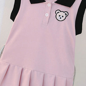 Girls Pink Bear Applique Sleeveless Drop Waist Dress Casual Dresses