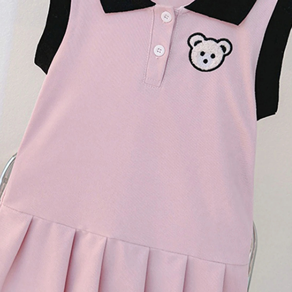 Girls Pink Bear Applique Sleeveless Drop Waist Dress Casual Dresses