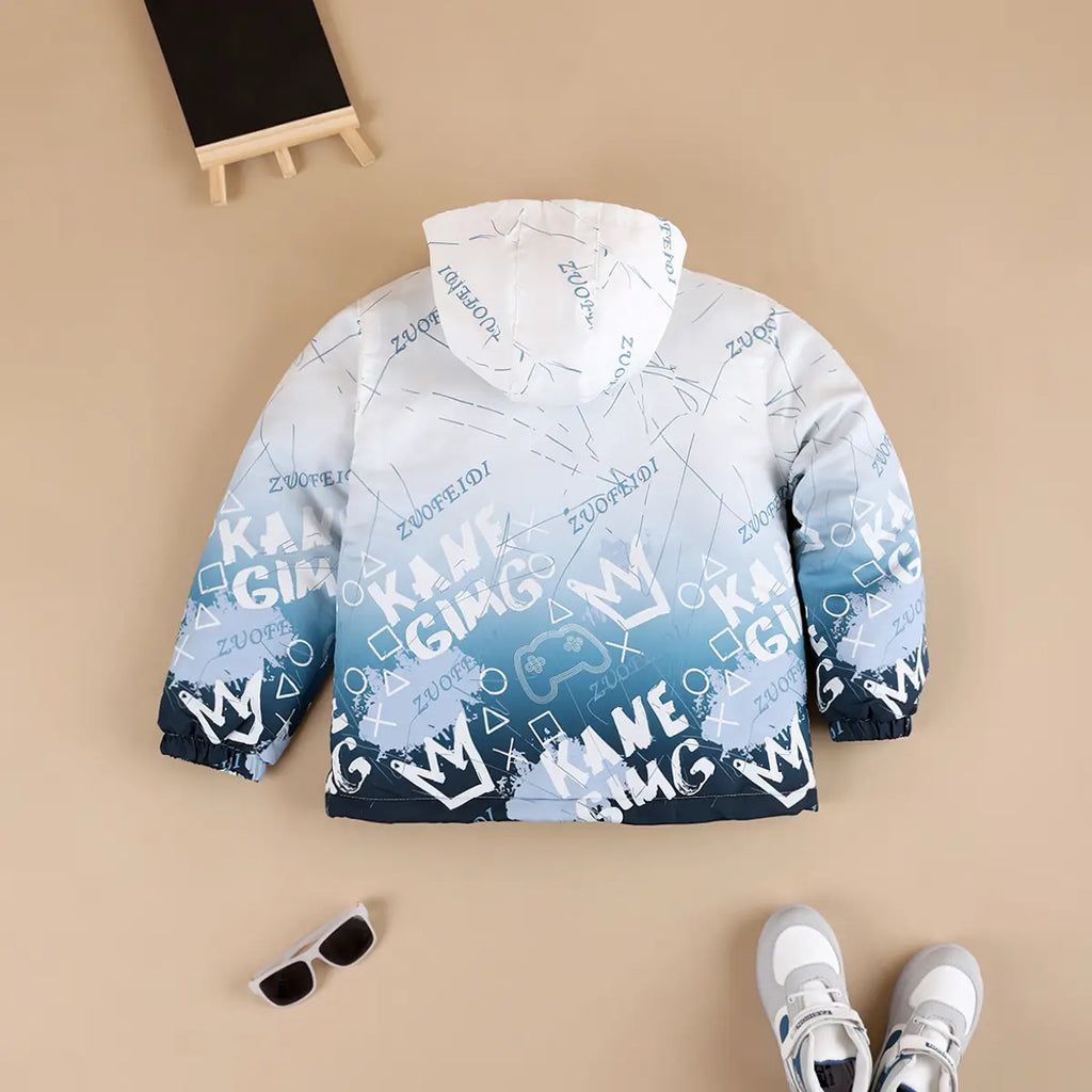 Boys Grey Ombre Printed Hooded Zipper Jacket Coats & Jackets
