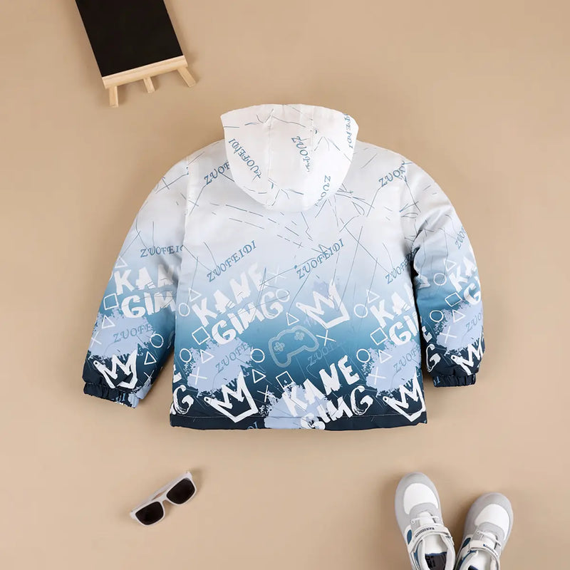 Boys Grey Ombre Printed Hooded Zipper Jacket Coats & Jackets