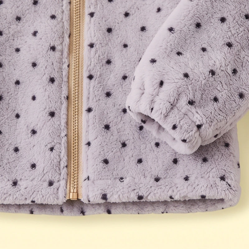 Girls Grey Polka Dot Printed Fleece Jacket & Pants Co-ord Sets Sets