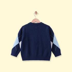 Boys Navy Blue Diamond Jacquard Long Sleeve Sweater Sweaters & Cardigans