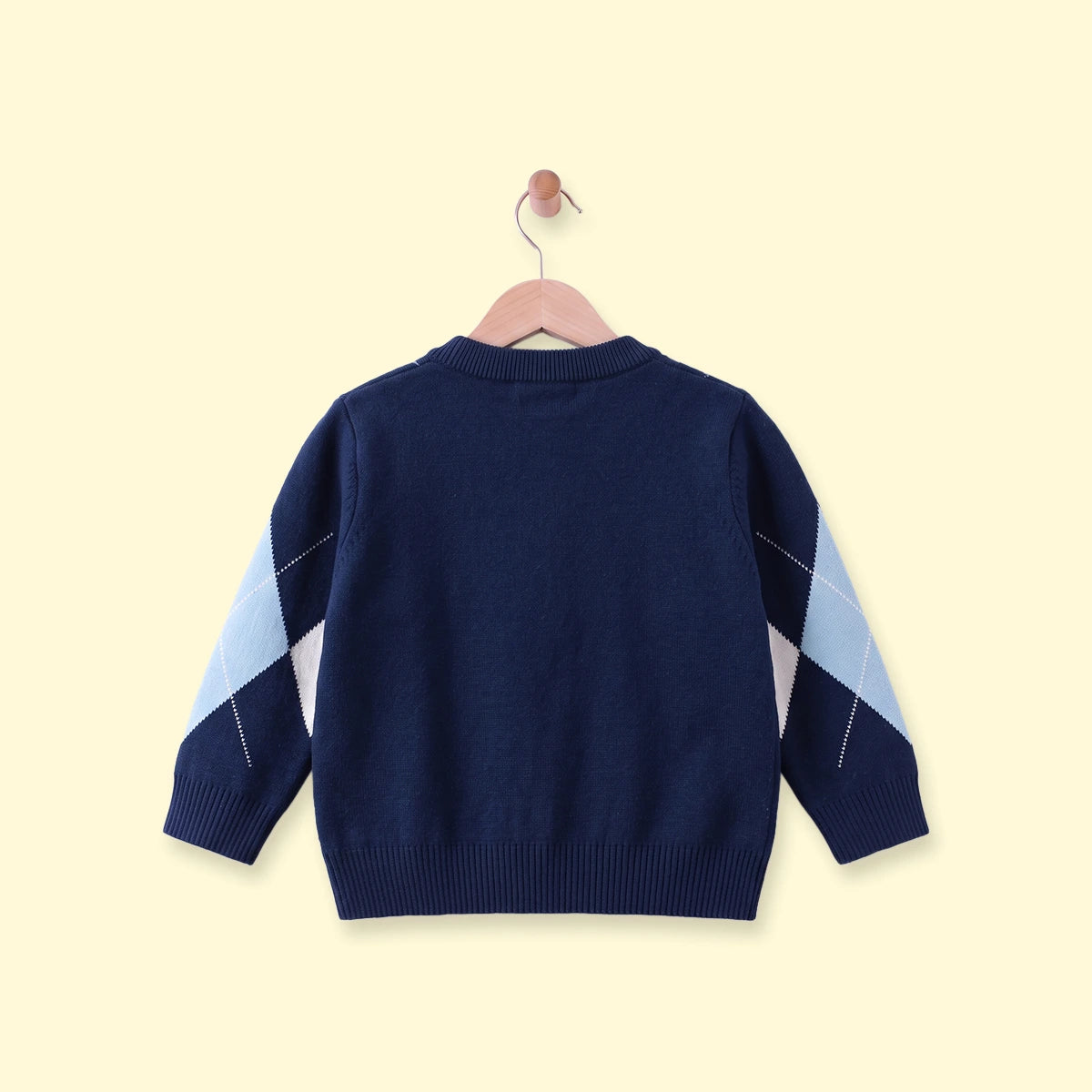 Boys Navy Blue Diamond Jacquard Long Sleeve Sweater Sweaters & Cardigans