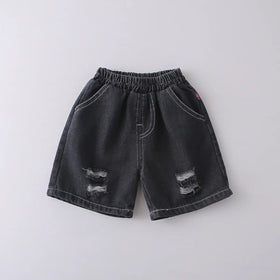 Boys Light Grey Geometric Print Round Neck T-Shirt With Shorts Sets Sets