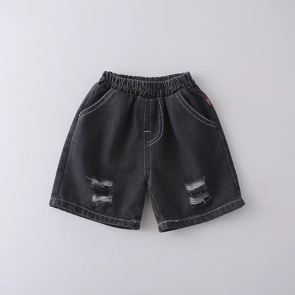 Boys Light Grey Geometric Print Round Neck T-Shirt With Shorts Sets Sets