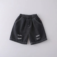 Boys Light Grey Geometric Print Round Neck T-Shirt With Shorts Sets Sets