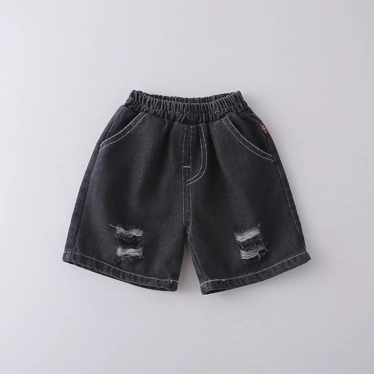 Boys Light Grey Geometric Print Round Neck T-Shirt With Shorts Sets Sets