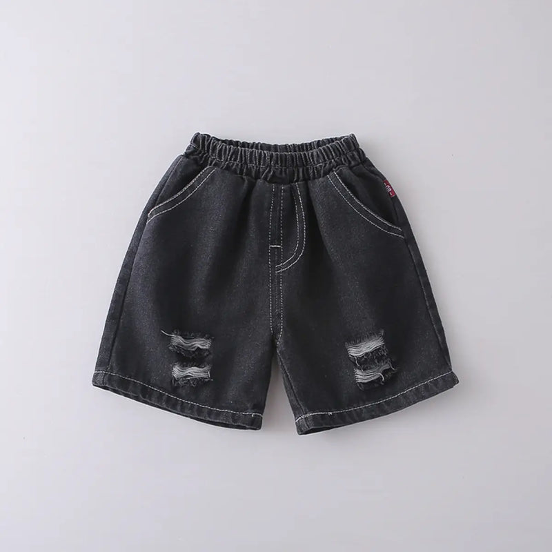 Boys Light Grey Geometric Print Round Neck T-Shirt With Shorts Sets Sets