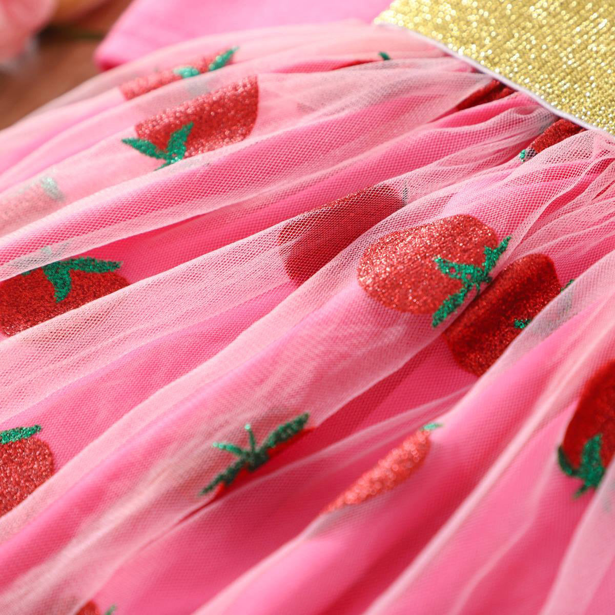 Girls Fuchsia Printed Top with Glitter Strawberry Tulle Skirt Set Sets