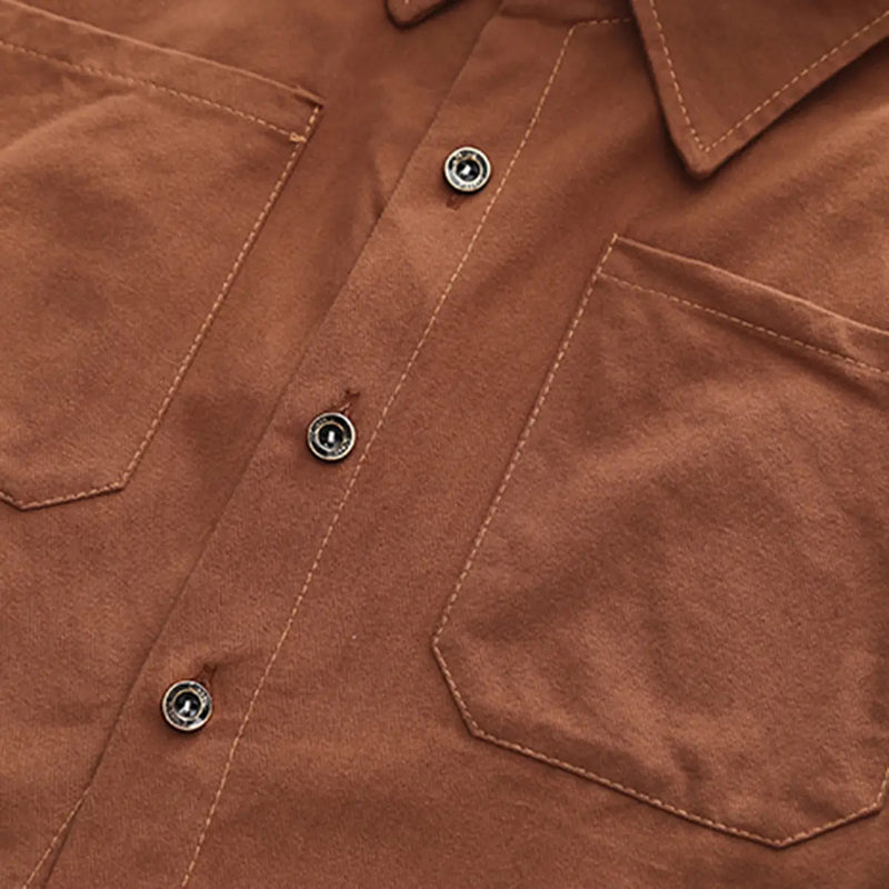 Boys Brown Long Sleeve Oversized Shirt With Pants Sets Sets