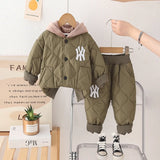 Boys Green Self-Design Jacket With Trouser Sets