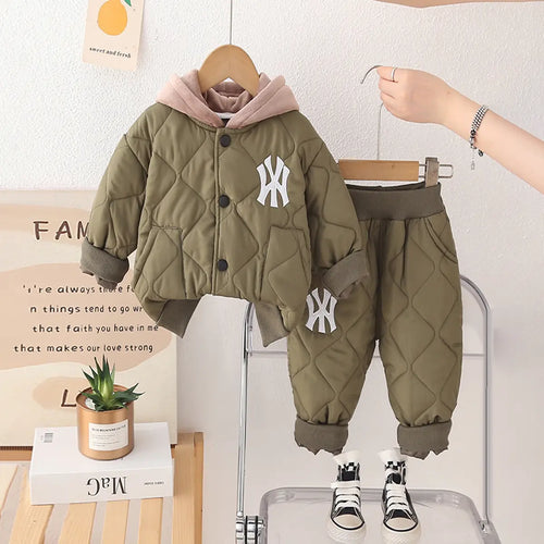 Boys Green Self-Design Jacket With Trouser Sets 2 pc. Sets Green 1-2 Y