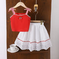 Girls Red Cherry Applique Sleeveless Top With Skirt Sets 2 pc. Sets Red 3-4 Y
