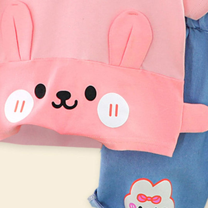 Boys Pink Bear Embroidery Polo T-Shirt With Denim Shorts Sets   