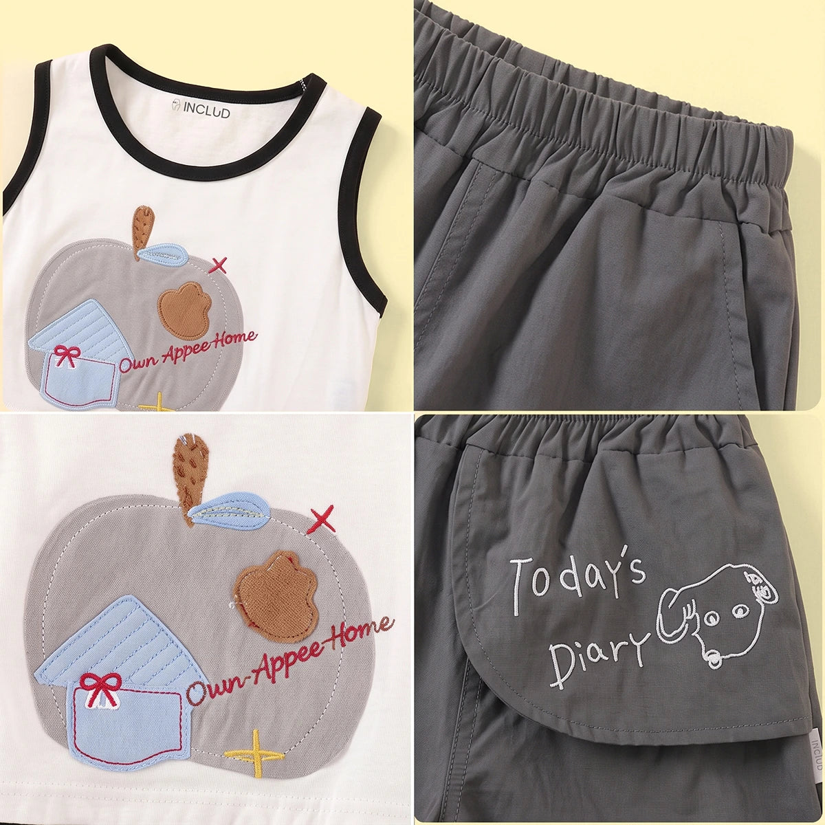 Girls White Applique Sleeveless Tank Top With Shorts Sets 2 pc. Sets