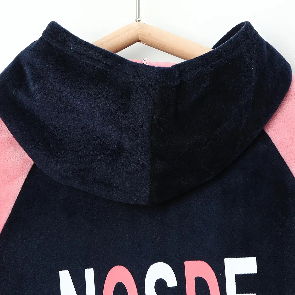 Girls Navy Blue Typographic Printed Hooded Zipper Jacket With Jogger Sets Sets