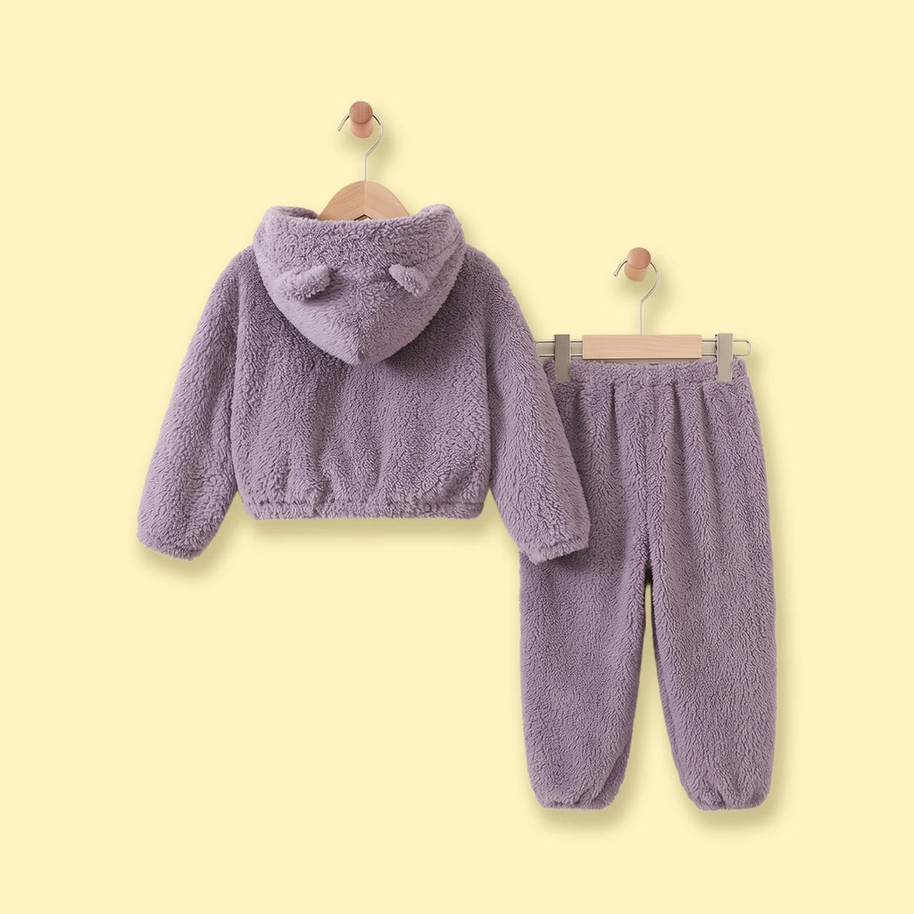 Girls Purple Textured Hooded Sweatshirt & Joggers Co-ord Sets Sets