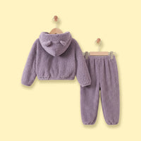 Girls Purple Textured Hooded Sweatshirt & Joggers Co-ord Sets Sets