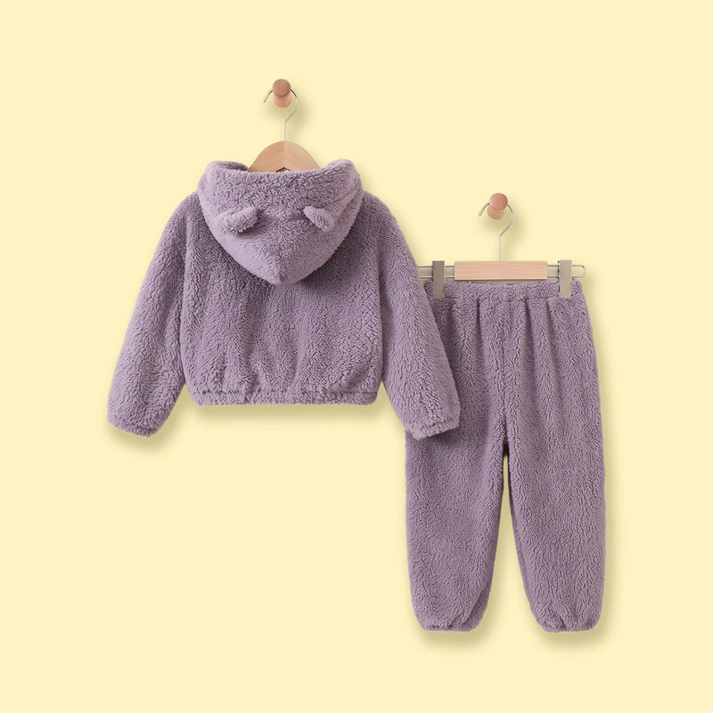 Girls Purple Textured Hooded Sweatshirt & Joggers Co-ord Sets Sets