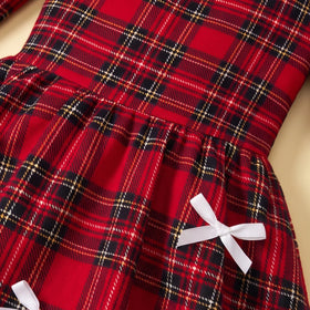 Girls Red Checked Long Sleeve Balloon Dress Casual Dresses