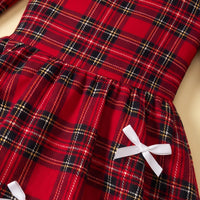 Girls Red Checked Long Sleeve Balloon Dress Casual Dresses