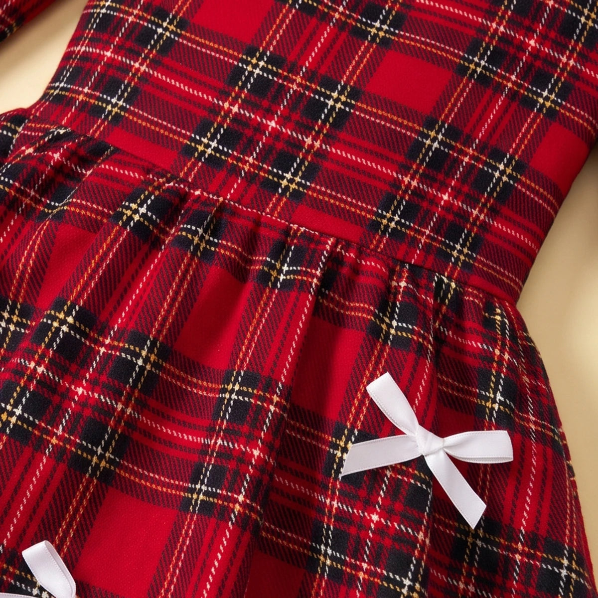 Girls Red Checked Long Sleeve Balloon Dress Casual Dresses