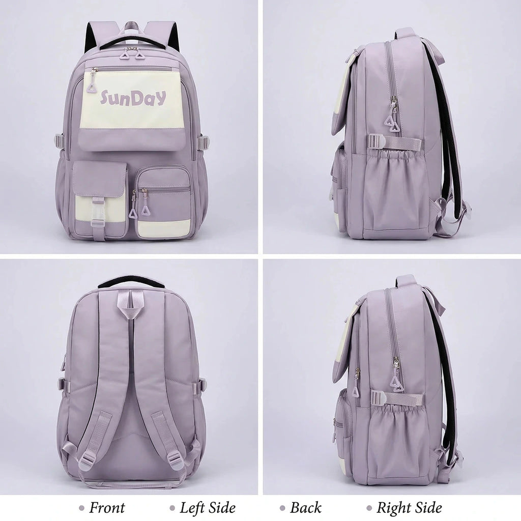 Girls Lilac Multi-Pocket School Backpack Trending Accessories