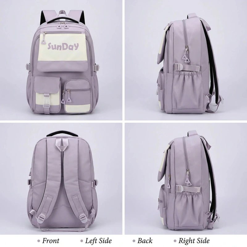 Girls Lilac Multi-Pocket School Backpack Trending Accessories